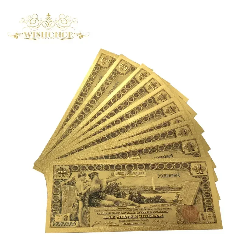 10pcs/lot New America Banknote 1896 Year USD 1 Dollar Banknotes in 24k Gold Plated Fake Paper Money For Collection