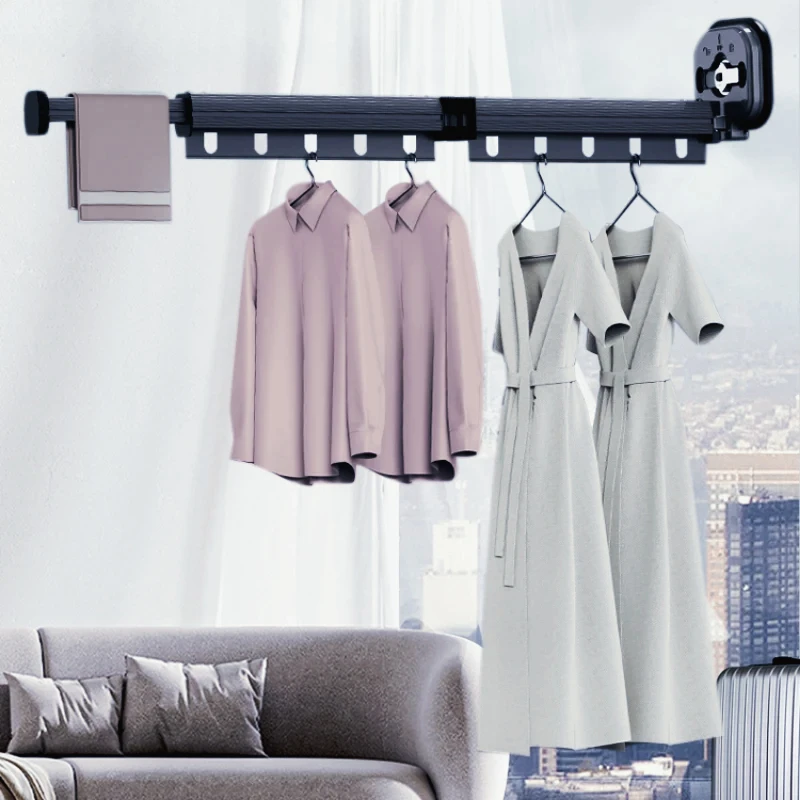 

Folding Clothes Rack Aluminum Clothes Hangers Black Wall Mount Rack Drying Rack Sucker Install Home Laundry