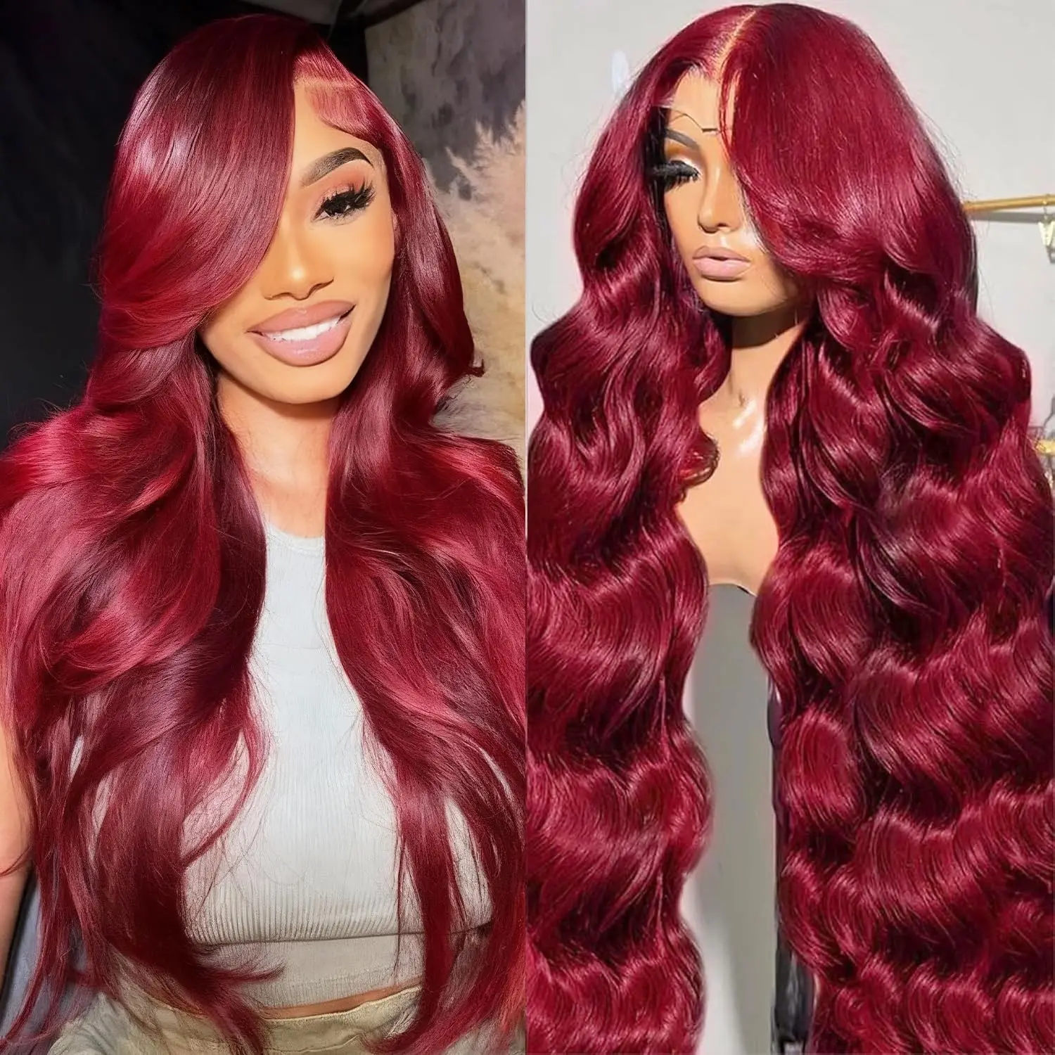 

99J Burgundy Lace Front Wigs Human Hair Red Wig Human Hair HD Body Wave Lace Front Wigs Pre Plucked Lace Frontal Wigs for Women