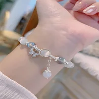 Dainty Blue Cats Eye Beaded Bracelet, Cute Butterfly Charm Elastic Hand Chain, Moonlight Opalite Stone Jewelry, Graduation Birthday Gift for Best Friend Teen - Image 8