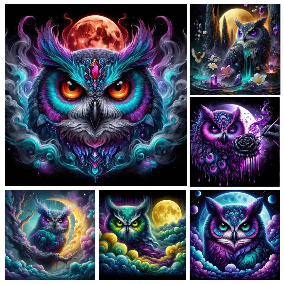 DIY 다이아몬드 모자이크 동물 귀여운 올빼미 풀 다이아몬드 페인팅 꽃 판타지 구름 풍경 그림 라인석 자수, 수제