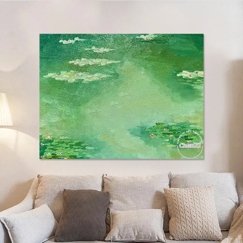 Hotel Decor Handmade Famous Reproduction Monet Water Lily Oil Painting Abstract Canvas Wall Picture Art Gallery Showpieces