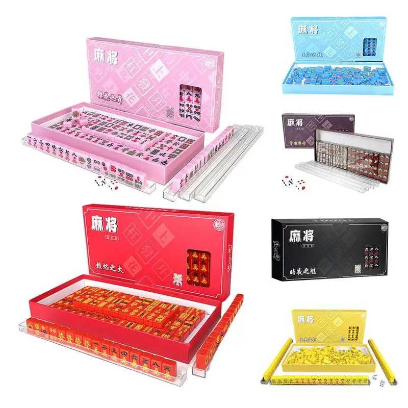 Juego de mesa pequeño Mahjong, juegos de mesa portátiles para adultos, azulejos tradicionales chinos Mahjong, juegos de viaje para dormitorio al aire libre