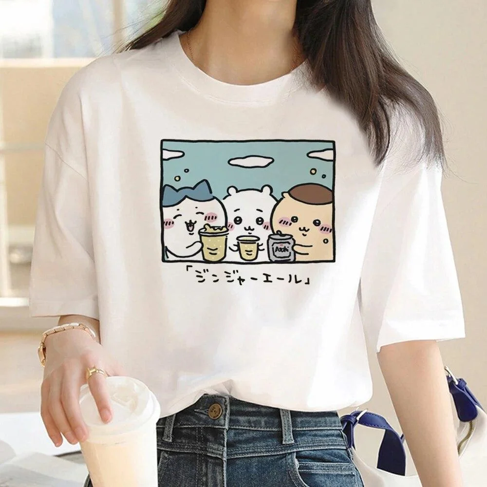 2026 Chiikawa Drinks Cheers T-shirt Cute Usagi Hachiware Chiikawa Pattern T-shirt Kawaii Anime Lining Gift for Chiikawa Fans