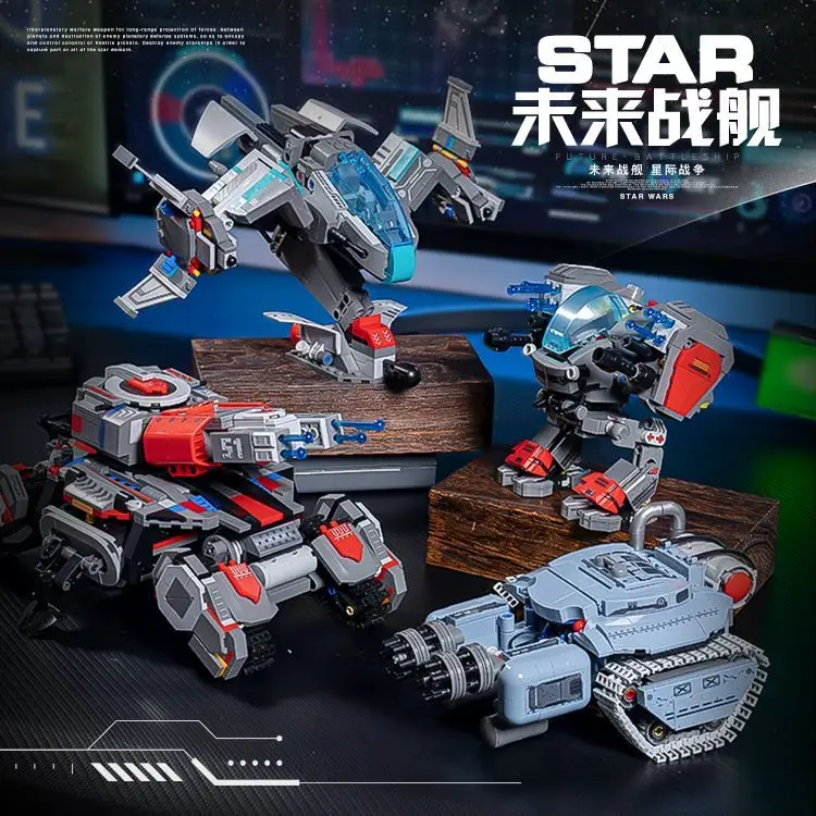Future Warship Series Battle Mecha Building Blocks Set - Creative Combat Mech Figure Model Kit, STEM DIY Assembly Toy Gift