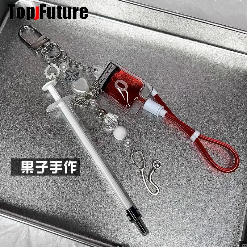 Harajuku Gothic Y2K Girl Women Men Halloween decorations Cosplay punk skeleton blood type Key Chain vampire diarles ornamen gift