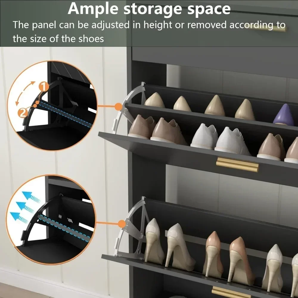 Shoe Storage Cabinet with 2 Flip Drawers & Side Cabinet, Narrow Shoe Cabinet with Doors, Hidden Shoe Storage