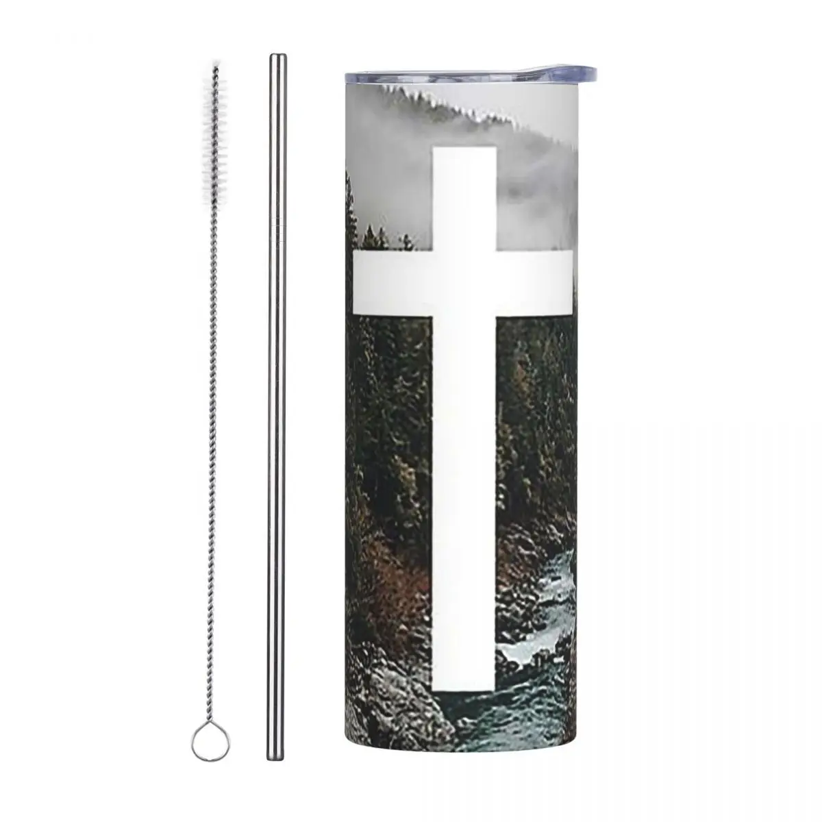 Christian Cro Stainless Steel Tumbler Vacuum Insulated Mugs Thermal Cold Cup Straws With Lid 20oz