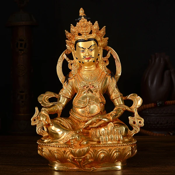 wholesale  #21CM HOME family efficacious Talisman # Buddhism full Gilding Yellow Jambhala Zambala gold Buddha brass statue