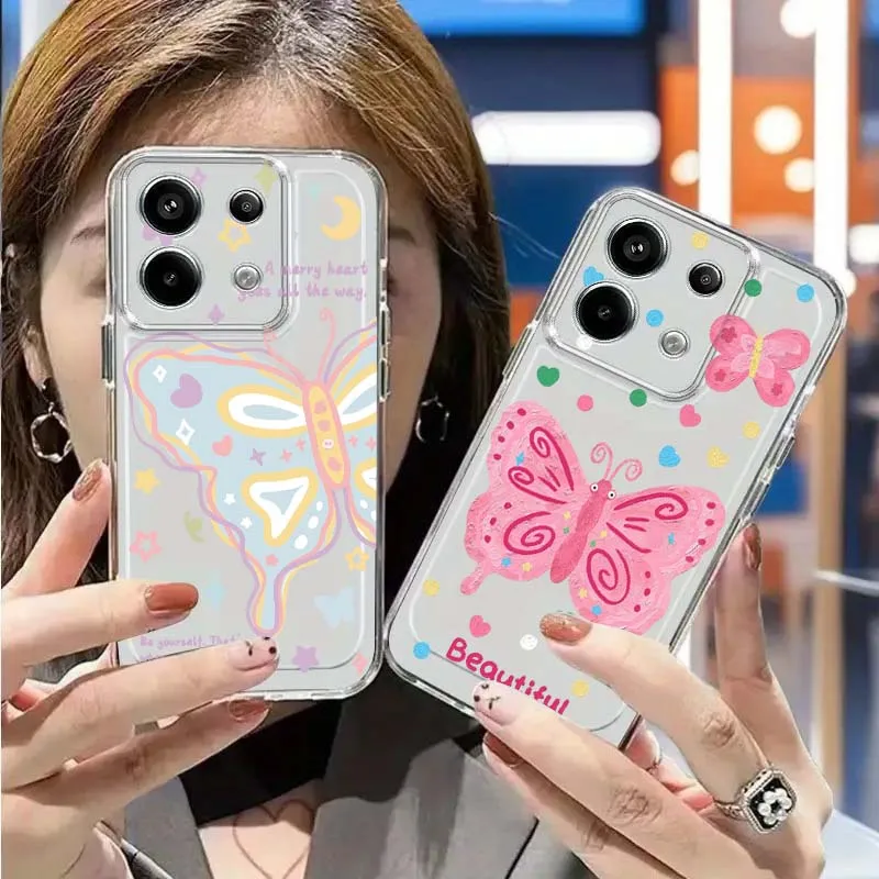 

Pink Butterfly Flower Pattern Phone Case For Redmi K 80 70 70E 60 60E 50 40 40S 15C 15 12 A2 A1 Turbo 4 Ultra Pro Plus