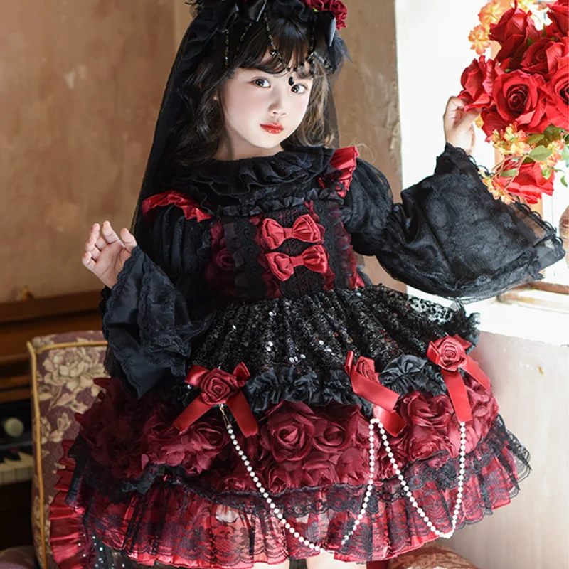 Halloween Girls' Lolita Dress Girl's Sweet Princess Dress Children's Autumn New Comfort Fashion Skirt Children's Cosplay Gift