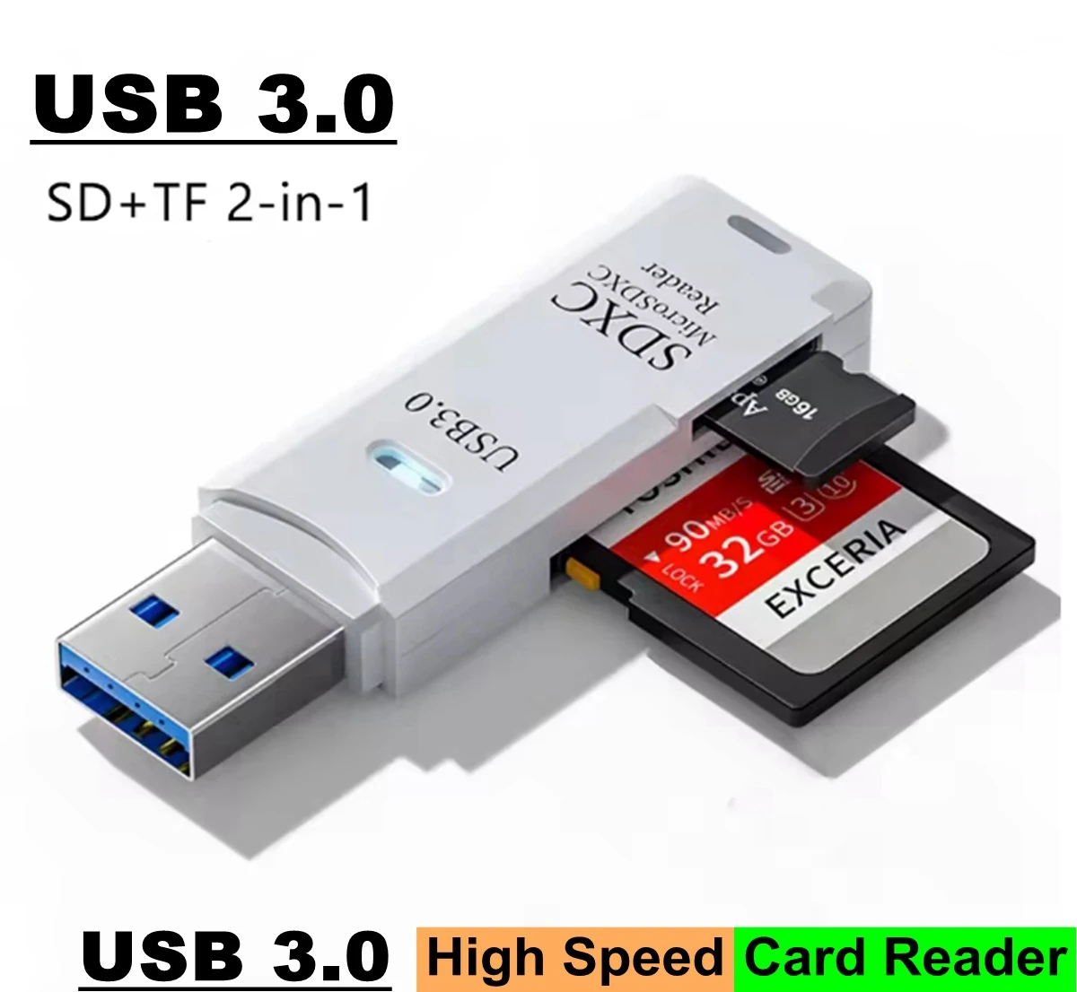 

Устройство чтения карт памяти USB 3.0 2 в 1, устройство чтения карт SD TF, USB-адаптер, высокоскоростное устройство чтения карт памяти TF для портативных ПК/камеры/аксессуаров