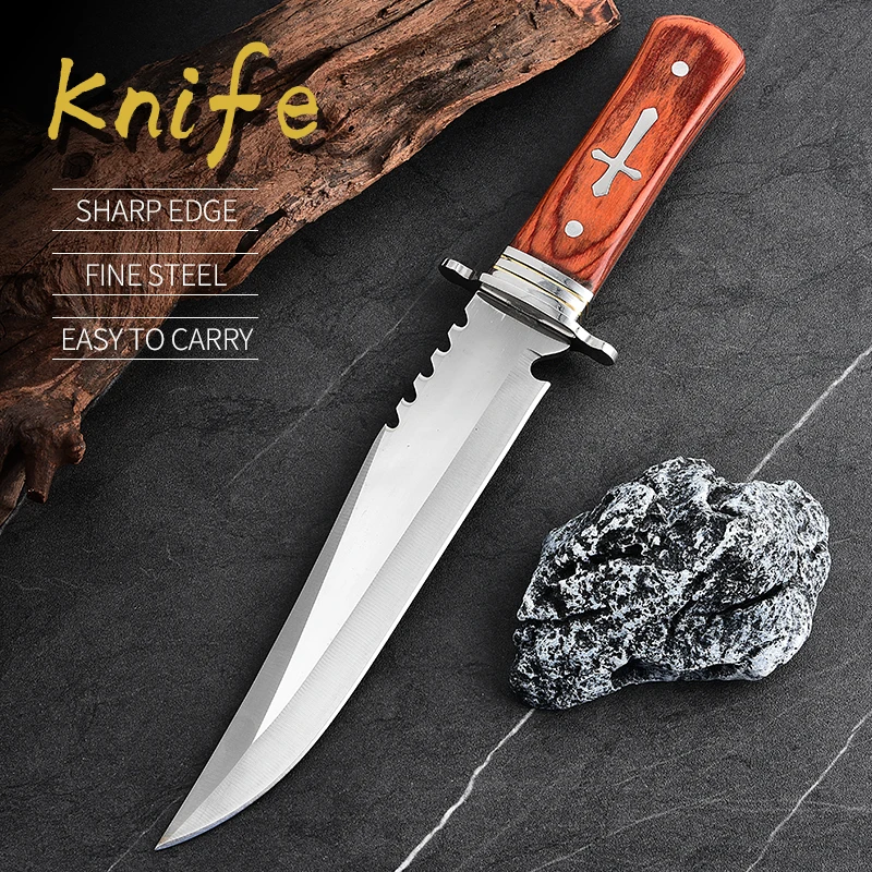 Edelstahl Feste Klinge Messer Holzgriff Outdoor Camping Taktische Jagd Werkzeuge Überleben Messer Für Selbstverteidigung