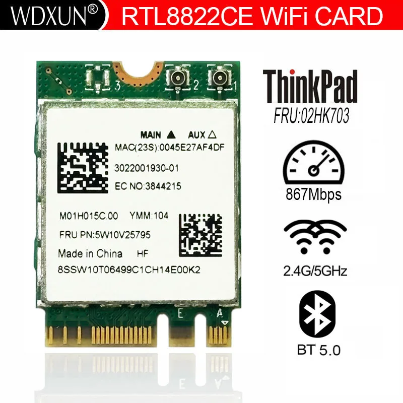 RTL8822CE 8822CE 802.11AC wireless WiFi 867Mbps Bluetooth 5.0 NGFF FRU 02HK703 network card For Lenovo E460 E465 E470 E475 E560