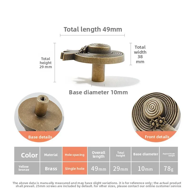 1PC  Creative Children's Room Brass Drawer Straw Hat Small Handle Rural Retro Cabinet Entrance Wardrobe Door Handle