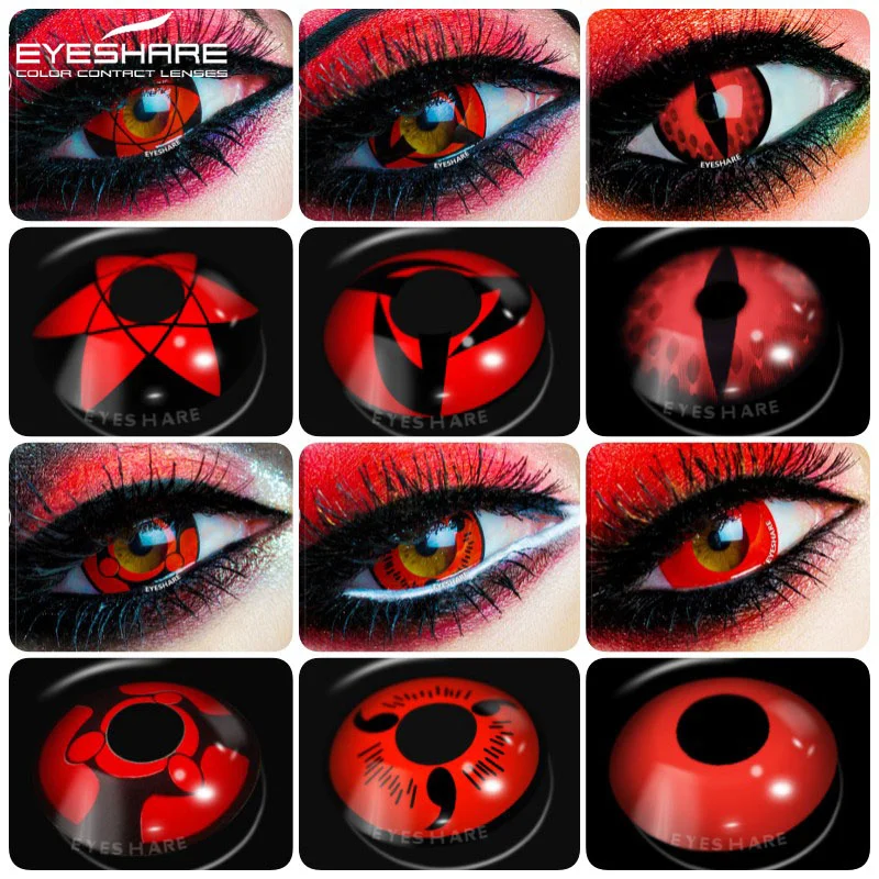 EYESHARE 2pcs Cosplay Colored Contact Lenses Anime Color Lenses for Eyes Red Contact Lenses for Halloween Yearly Cosmetic Pupils