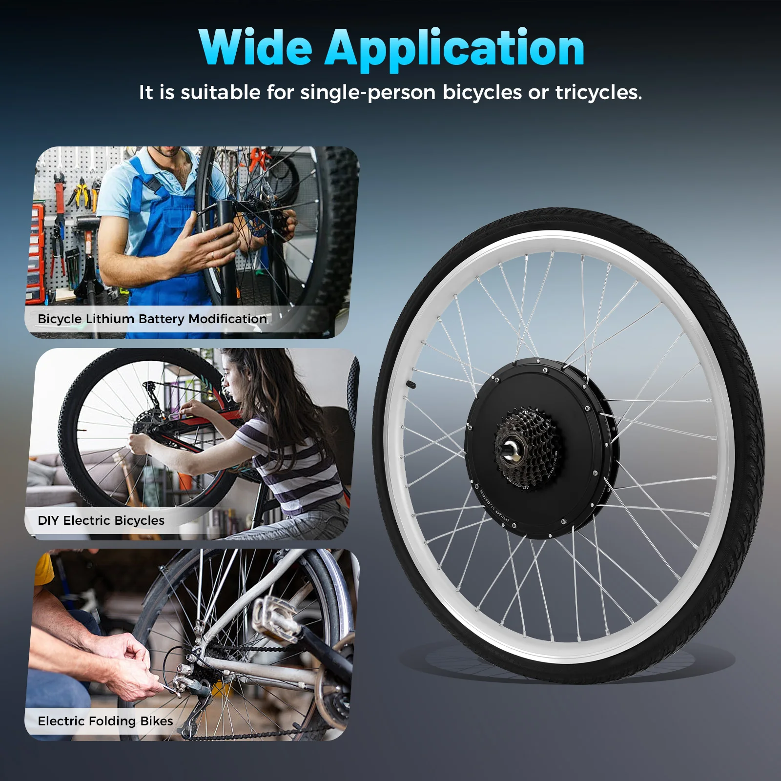 Electric Bike Rear-Wheel Kit with LCD Display, 308.65lbs Load Bearing Capacity Dual Mode Controller for 26-inch Tire Bike Power