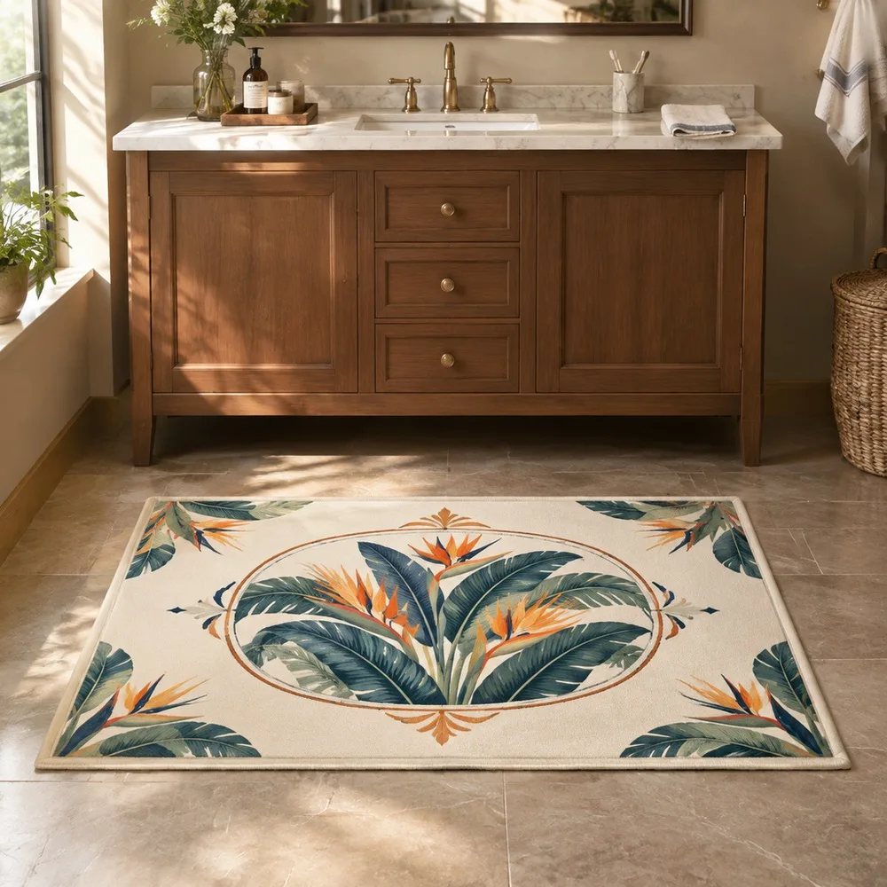 VIKAMA Carpet Rug Off White Banana Leaf Strelitzia Fluffy Foldable Coffee Table Living Room Entryway Sofa Room Decor