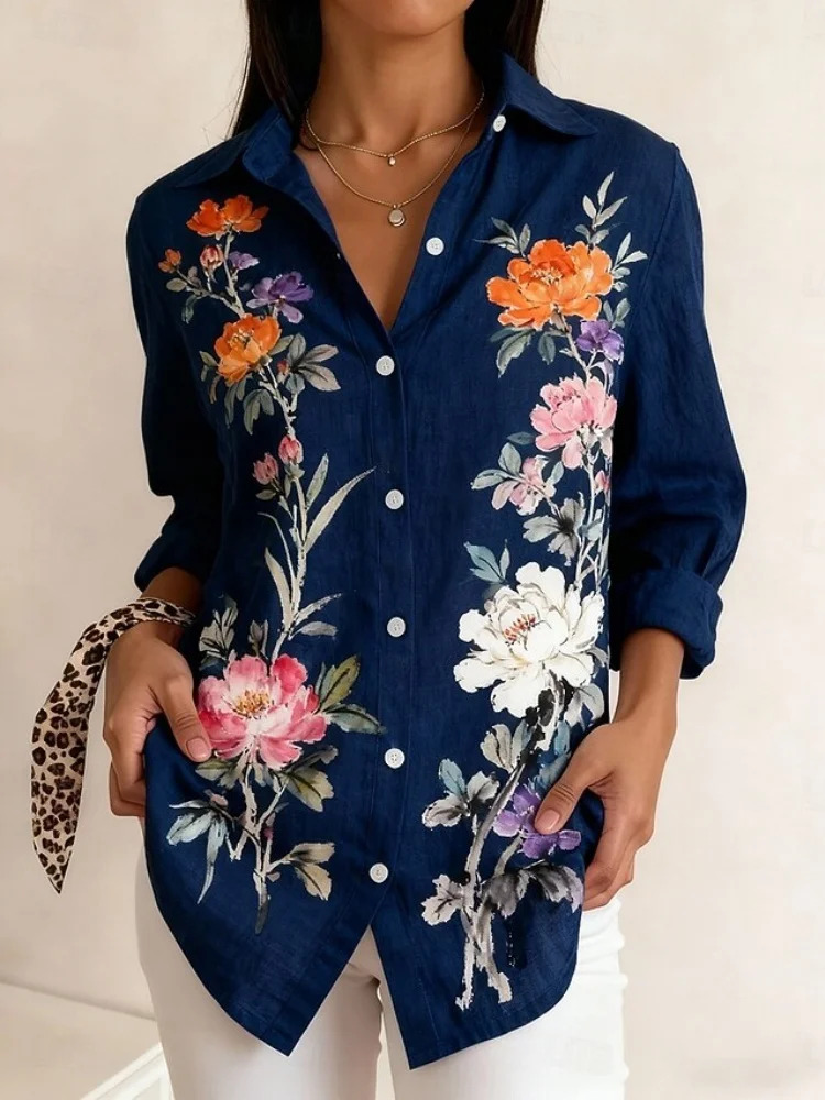 

Fashionable Women's Casual Long-Sleeve Comfort Shirt 3D Vintage Floral Print Streetwear Outdoor Trend New Arrival Shirt Top