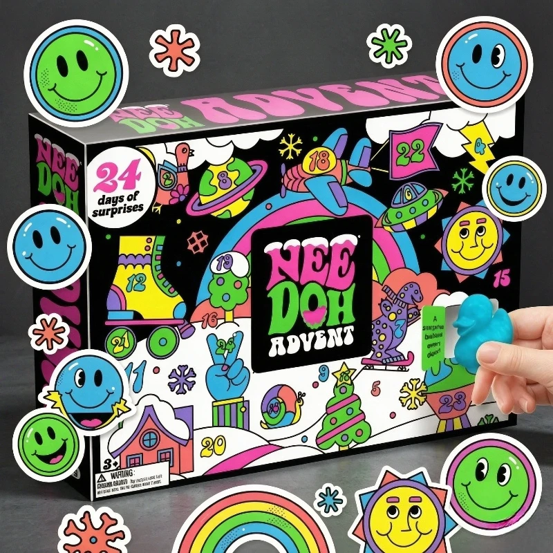 NeeDoh 2026 Christmas New Year Holiday Gift 3D PVC Fidget Doll Advent Calendar Countdown Calendar Surprise Box Stress Relief Toy