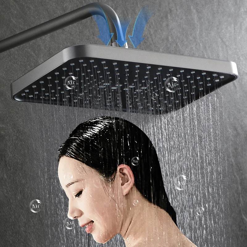 Hot Cold Shower Set Bathroom LED Digital Mixer Shower System Wall Mount Square Head SPA Rainfall Bath Tap Round Rod Rain Faucets