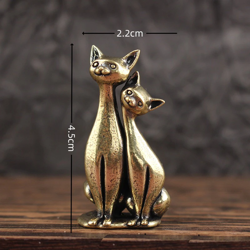 Brass Couple Cat Family Statue Home Decor Animal Desk Ornaments Desktop Home Decoration Collectible Cute Statue Ornament