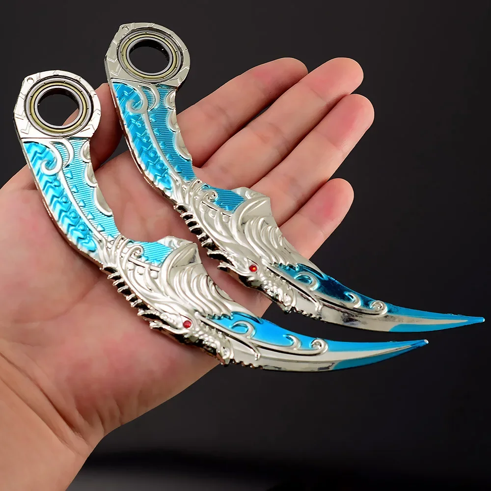 6.7inch Chinese Dragon Karambit Metal Dark Moon Double Thorn Model Game Life and Death Peripherals Golden Dragon Claw Knife Toy