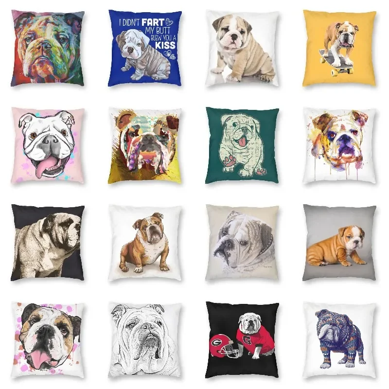 45x45cm Nordic English Bulldog Cushion Cover Pet Dog Funny Puppy Floor Pillowcase Living Room Home Decor