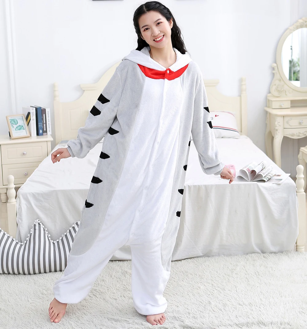 Kigurumi-Ensemble de Pyjamas Chauds pour Adultes, Onesies Animal Chat Gris, Cosplay Pyjama, Costume de Dessin Animé, Noël, Combinaisons de ixd'Halloween