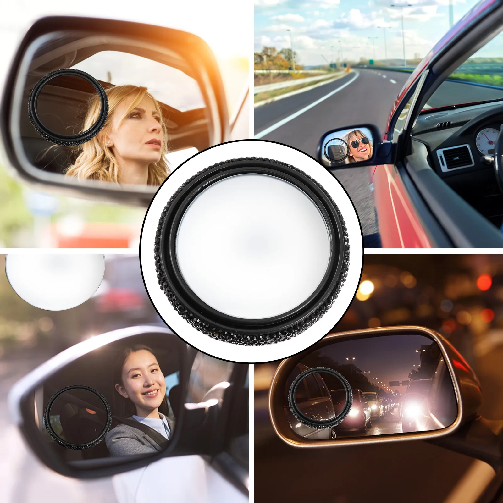 Car Rearview Mirror Auxiliary Paste -Degree Rotatable Wide Angle Blind Spot Mirror Easy Installation Portable