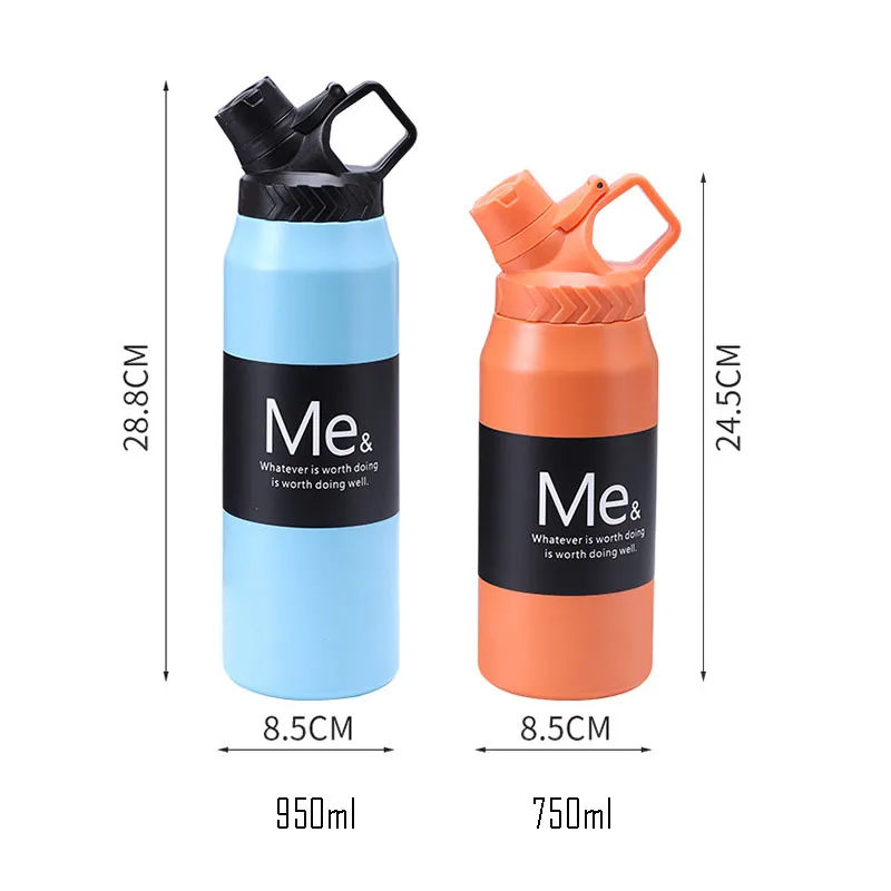 750/950ml Sports Thermos Cup With Handle,Double Stainless Steel Space Pot,Vacuum Flasks Drinkware,Hiking Camp Gym Water Bottle