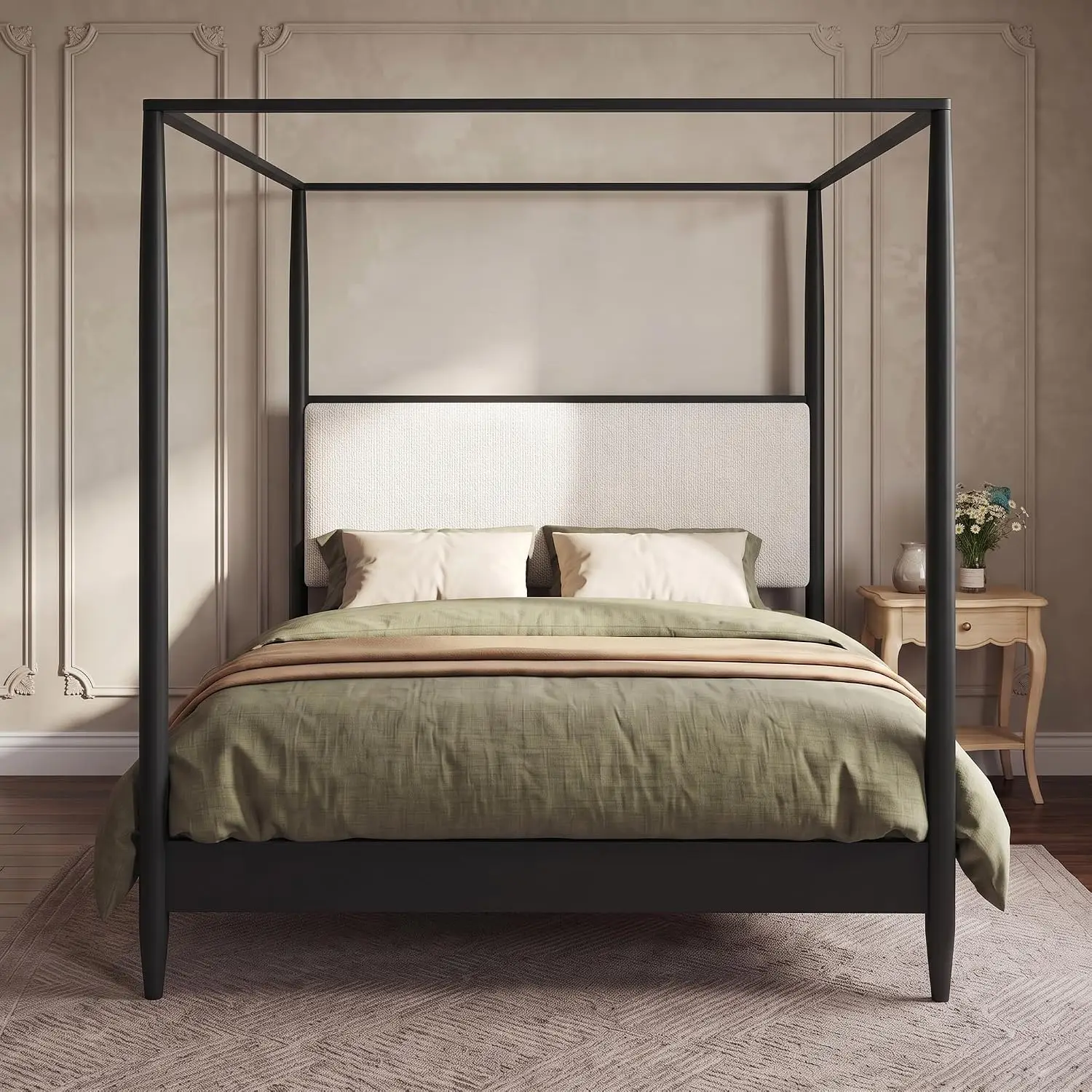 Canopy Bed Frame Black Vintage Four-Poster Platform, Customized view 2