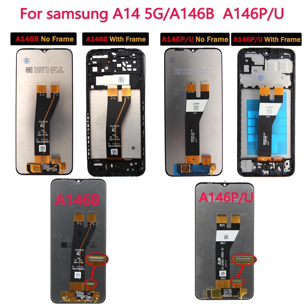 Peça de substituição do digitador do tela táctil, exposição do LCD para Samsung Galaxy A14, 5G, A146, A146B, A146P, A146U, 6,6\