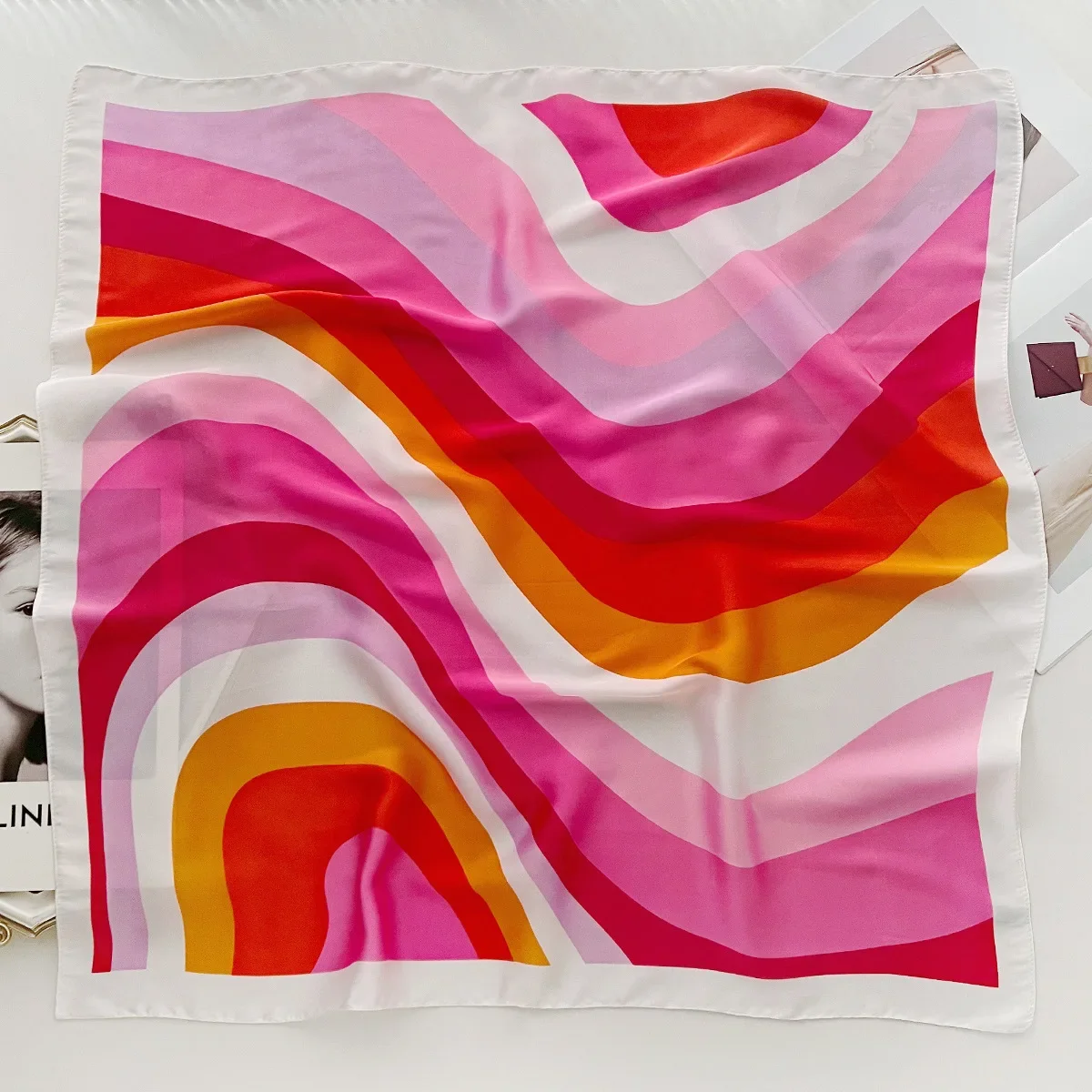 Imitation Silk Striped Print Square Scarf For Women, Bandana Decorative Scarf,Hair Band,Head Band For Dressing Up Your Look image 3