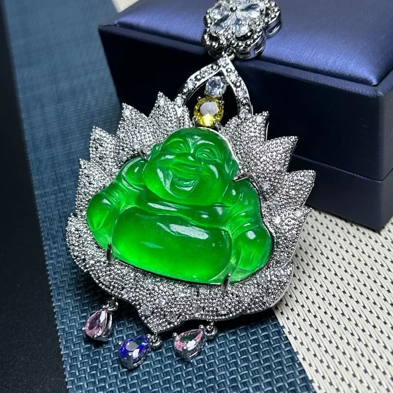 

Natural High-ice Quartzite Jade Buddha Gong Pendant, Exquisite, Fashionable and Atmospheric Necklace Jewelry
