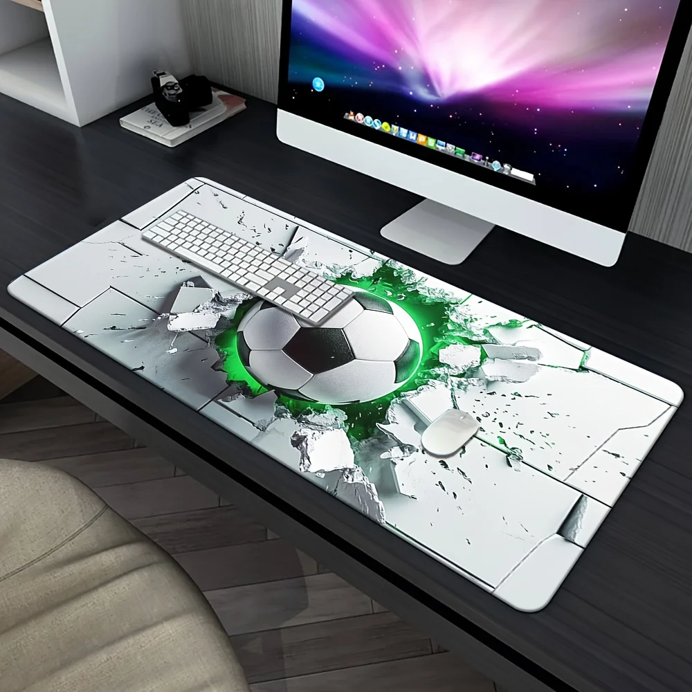 Football wall-penetrating design features a 3D cracked screen effect mouse pad with a non-slip rubber base for durability