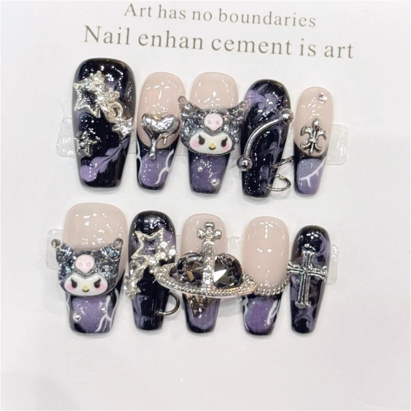 

Y2K Sweet Cool Girl Press on Nails with Cartoon Kulomi Charms Design Removable 10Pcs Handmade False Nail Tip Sanrio Series