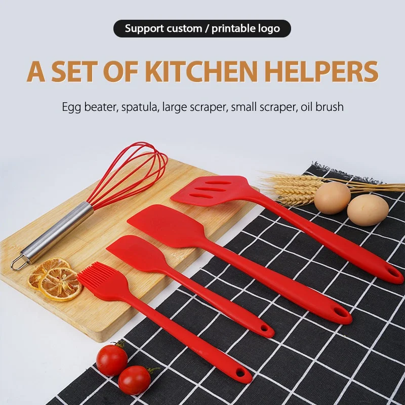 

5 Pcs/set Silicone Cookware Set Nonstick Kitchen Cooking Baking Tools Egg Beater Scraper Spatula Shovel BBQ Kit Utensils Sets