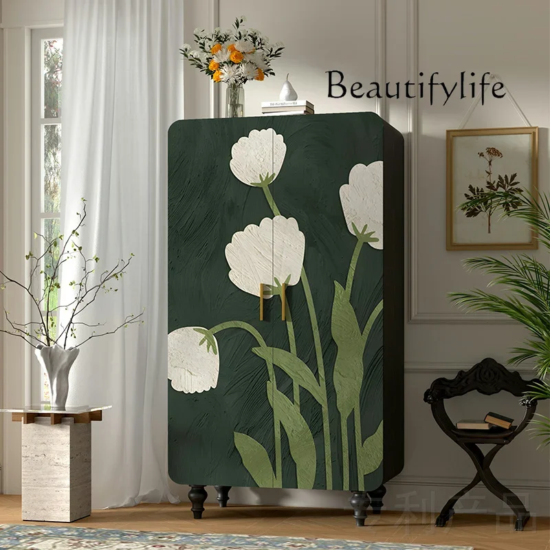 

3 French cream style flower solid wood wardrobe bedroom free installation wardrobe storage cabinet household