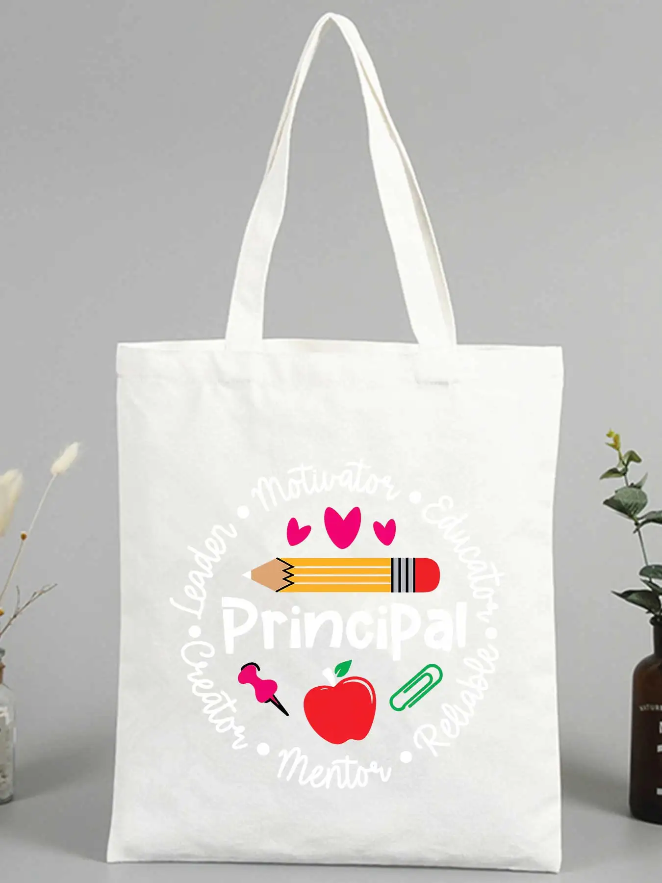 Bolsa de Lona Blanca para Regalo de Agradecimiento al Principal y Profesor, Regalo de Agradecimiento al Personal Escolar, Bolsa Reutilizable para Compras