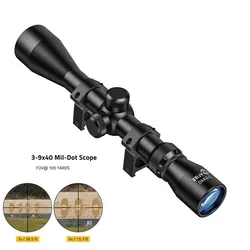 Riflescope Airsoft 3-9x40 SUPER Scope R4 Mil-Dot Lens Cloth Sunshade Caps Optics with 2PCS 20mm Rings