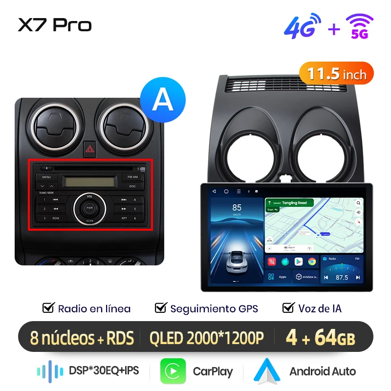 Junsun Radio Voz AI voor Nissan Qashqai J10 2006-2013 draadloze CarPlay Android Auto autoradio 2DIN met Bluetooth DAB+ GPS RDS