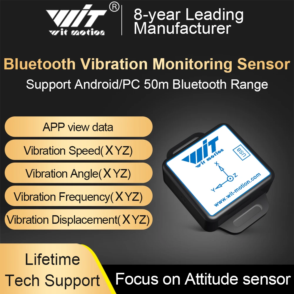 WTVB01-BT50 Bluetooth 50m Wireless Multi-connected Vibration Sensor, 3-axis Vibration Displacement + Speed + Amplitude+Angle