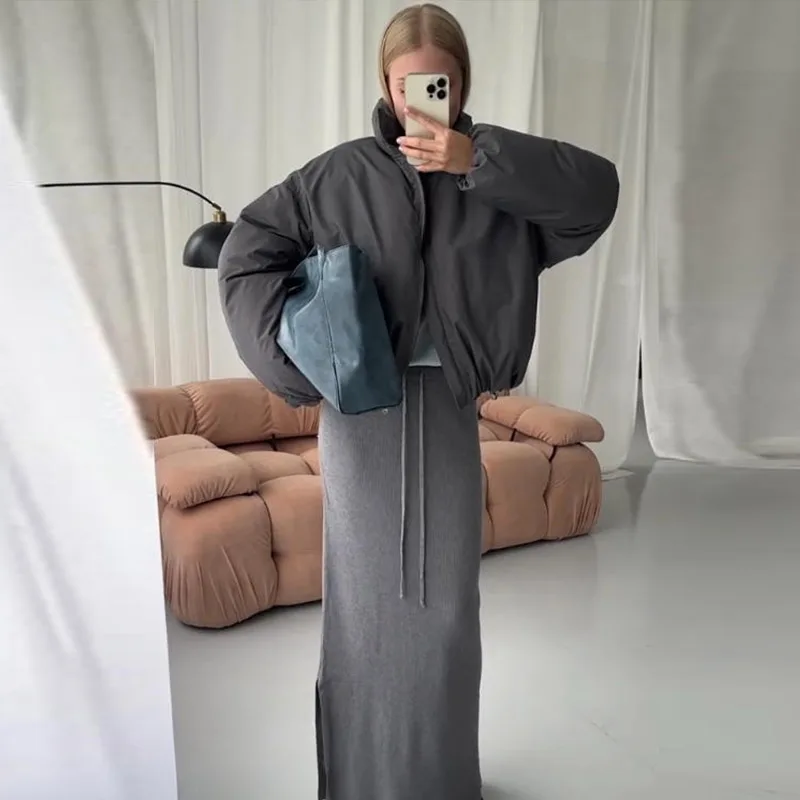Casual Solid Women's Winter Jacket Fashion Stand Neck Full Sleeve Zip-up Cropped Padded Coats New Basic Daily Outwear 2026