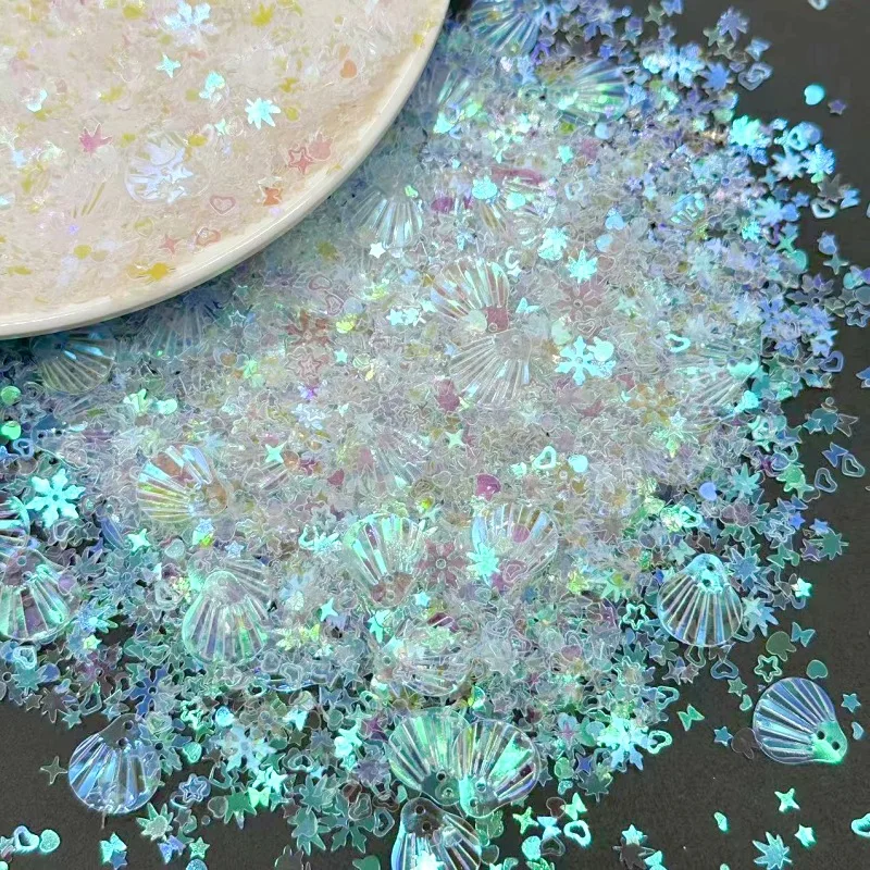 100g/bag Mixed Transparent Glitter Flakes - Star, Heart & Snowflake Sequins for Nail Art & DIY Craft Fillers