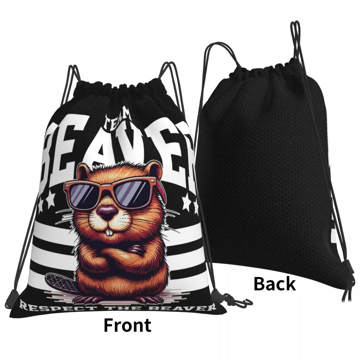 Team Beaver Respect The Beaver Backpacks Portable Drawstring Bags Sundries Bag Book Bags for Travel School