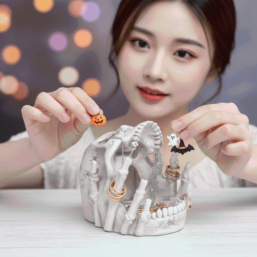 Resin Skeleton Head Jewelry Holder Realistic Handcrafted Halloween Resin Craft Durable Textured Spooky Skull Head Bowl