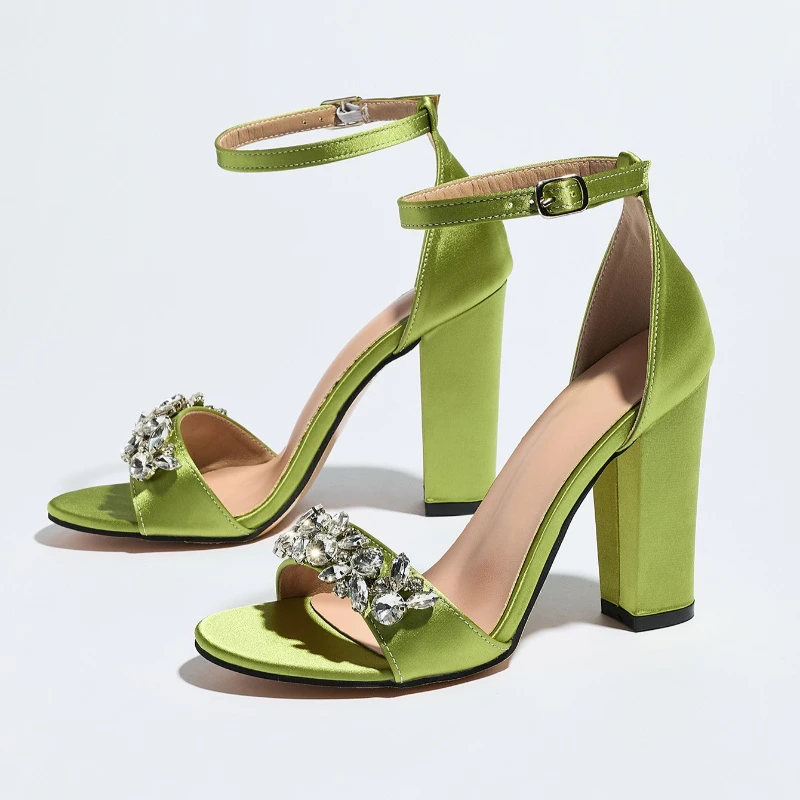 

Роскошные женские босоножки на высоком каблуке со стразами, атласные дизайнерские туфли с открытым носком, с пряжкой на щиколотке, ажурные, элегантные, для банкетов и вечеринок