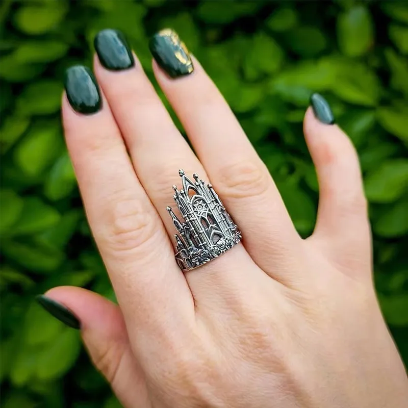 Vintage Castle Architectural Style Church Cross Christian Ring Women's Men's Personalized Creative Geometric Gift Accessories