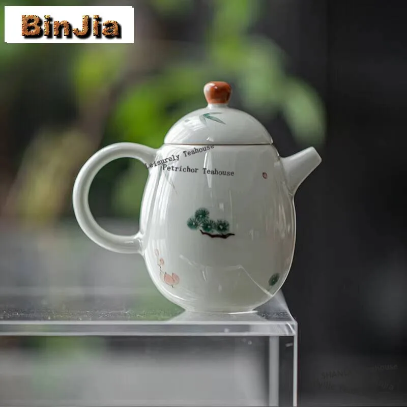 

110Ml Pure Hand-Painted Plum Bamboo Teapot Japanese Small Dargon Egg Pot Household Tea Brewing Kettle Items Supplies Craft